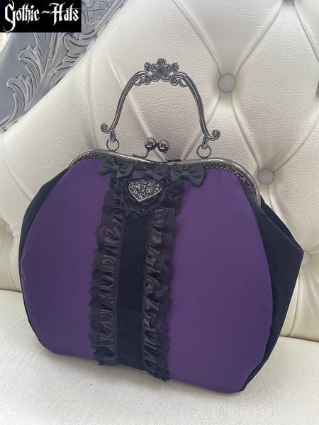 Purple Satin Bag L ~ Cats