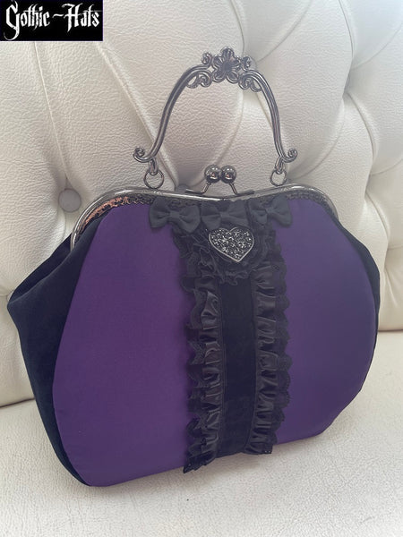Purple Satin Bag L ~ Cats