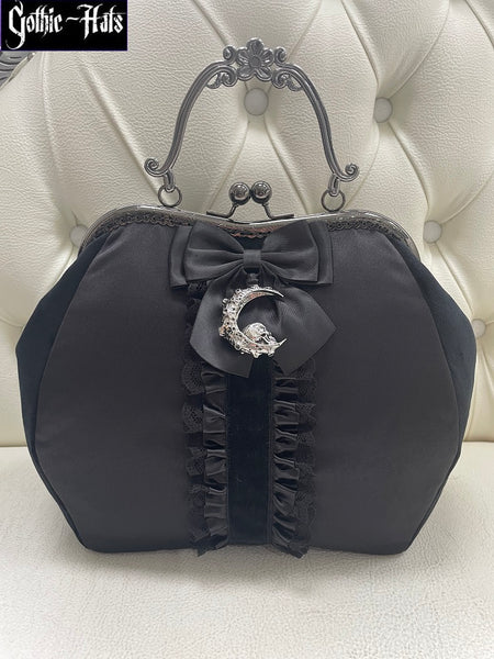 Black Satin Bag L ~ Moon