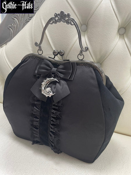 Black Satin Bag L ~ Moon