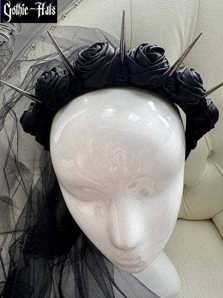 Spikes n Roses Headdress Veil Blk*