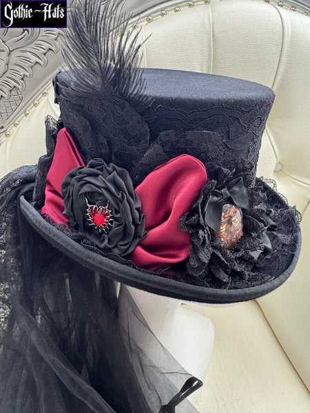 Red Satin Skull Top Hat 56cm