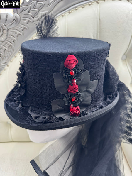 Red Satin Skull Top Hat 56cm