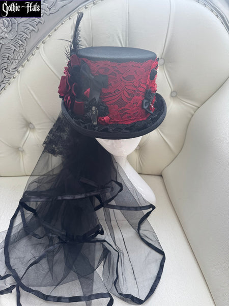 Sabrina Red Lace Top Hat 58cm