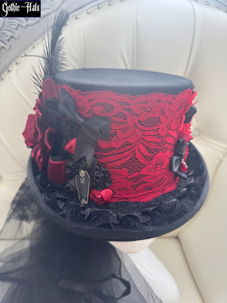 Sabrina Red Lace Top Hat 58cm