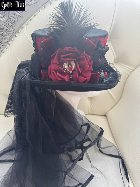 Sabrina Red Lace Top Hat 58cm