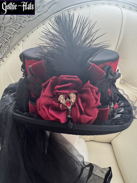 Sabrina Red Lace Top Hat 58cm