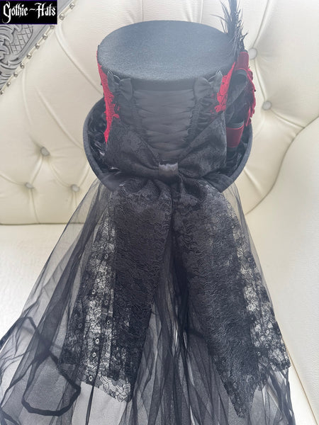 Sabrina Red Lace Top Hat 58cm