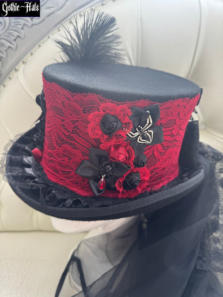 Sabrina Red Lace Top Hat 58cm