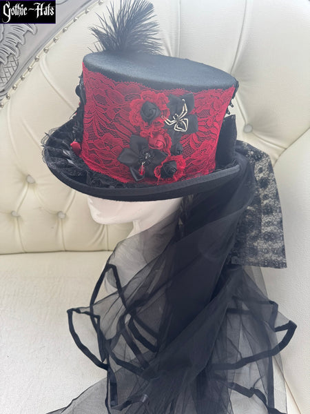 Sabrina Red Lace Top Hat 58cm