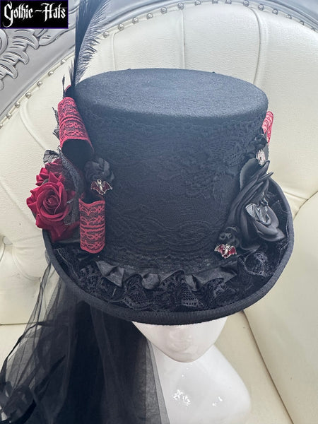 Red Roses n Bats Top Hat 55cm