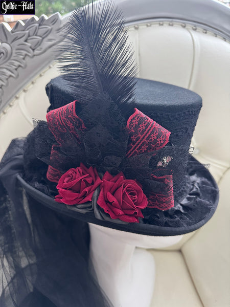 Red Roses n Bats Top Hat 55cm