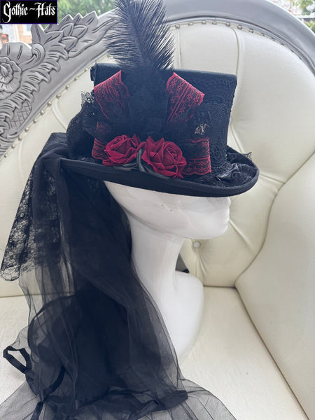 Red Roses n Bats Top Hat 55cm