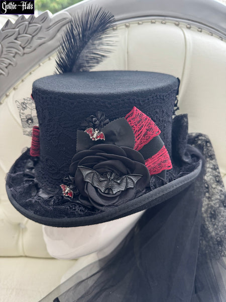 Red Roses n Bats Top Hat 55cm