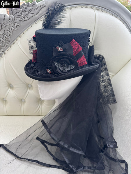 Red Roses n Bats Top Hat 55cm