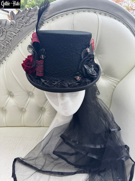 Red Roses n Bats Top Hat 55cm