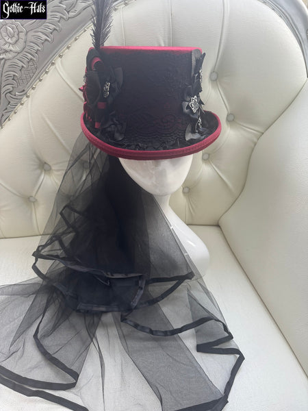 Dark Red Butterfly Top Hat 56cm