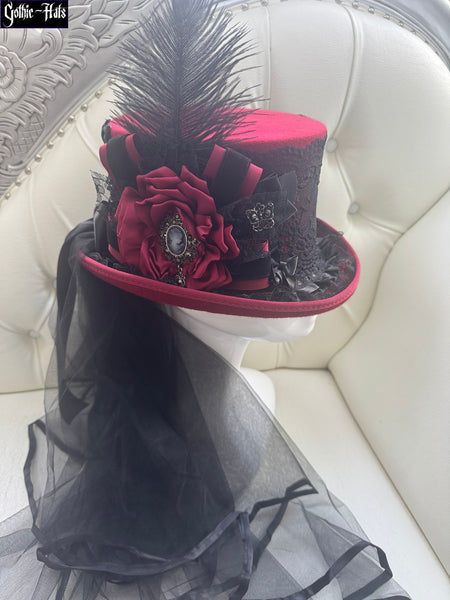 Dark Red Butterfly Top Hat 56cm
