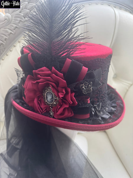Dark Red Butterfly Top Hat 56cm